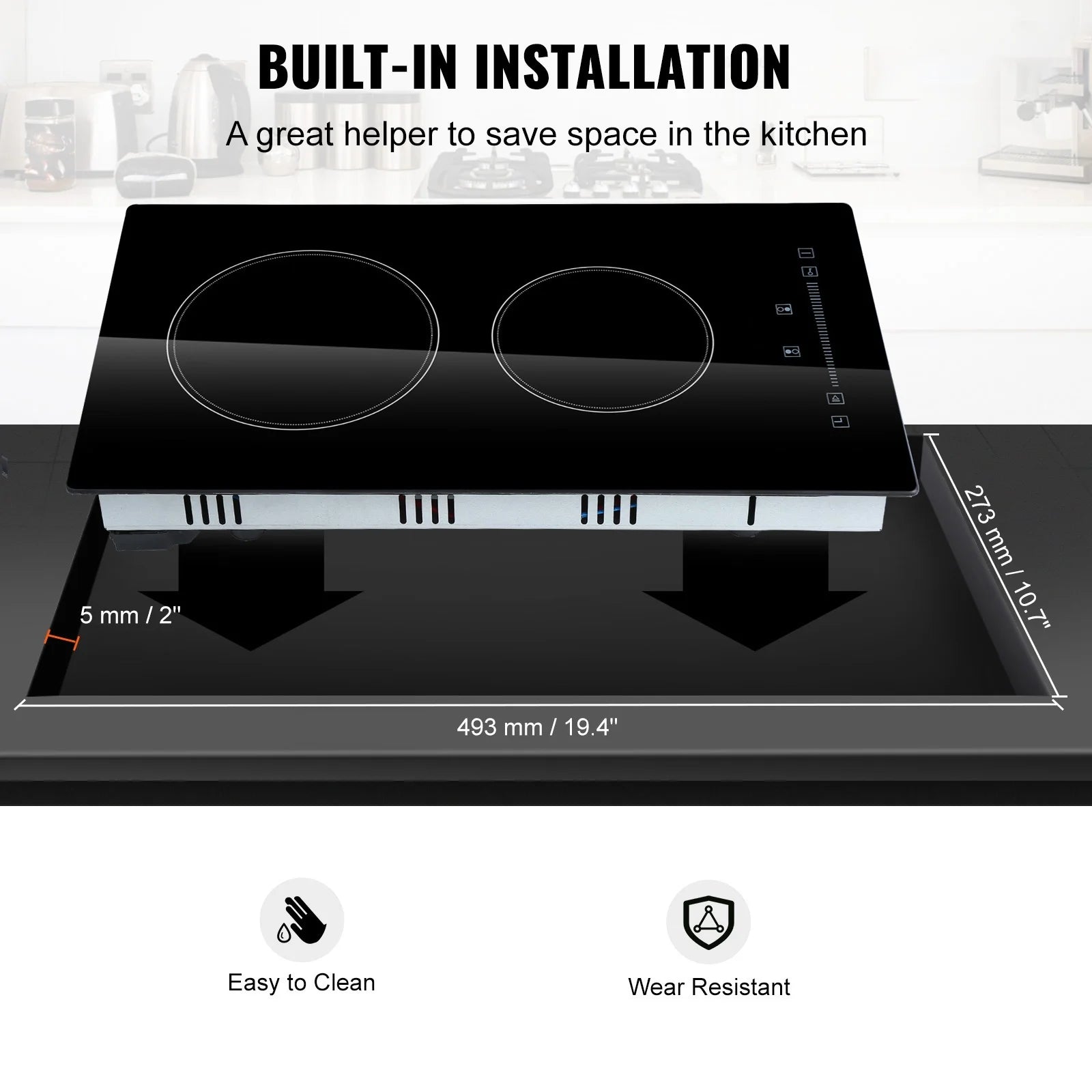 KFFKFF Integrated Electric Cooking Surface, Dimensions 20 x 11.6 inches, Dual Heating Elements, 240V Glass-based Heat Conductor with Sensitive Touch Commands, Inclusive of Timer & Safety Lock for Kid