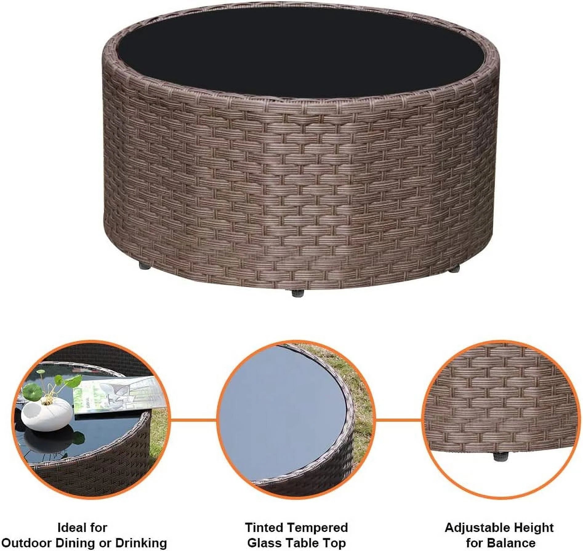 Outdoor Sectional Sofa Set, Half-moon Furniture with Cover, Patio PE Wicker Set with Beige Cushions & Tempered Glass Coffee Table, 5-Piece