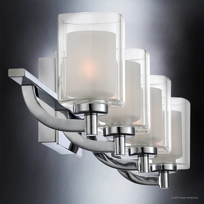 Urban Ambiance Luxury Modern Bathroom Vanity Light, Large Size: 6"H x 29"W, with Posh Style Elements, Polished Chrome Finish and Sand Blasted Inner Glass, Clear Outer Glass, UQL2404