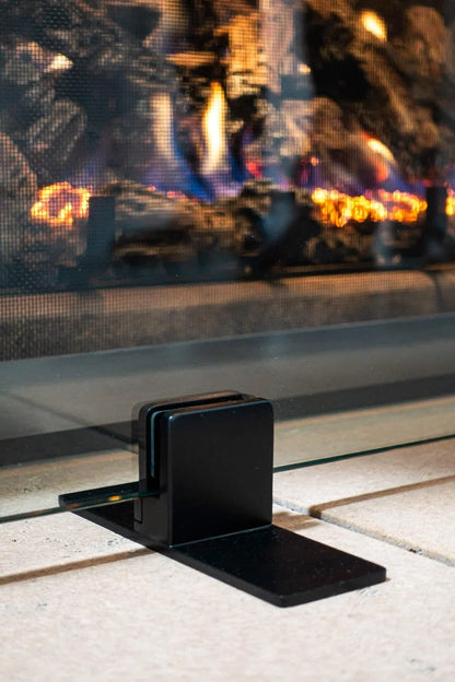 AMS Fireplace | Frameless Glass Fireplace Screen with Stainless Steel Feet | Small (36" x 26") - (Clear Glass, Stainless Steel Feet) - Made in USA