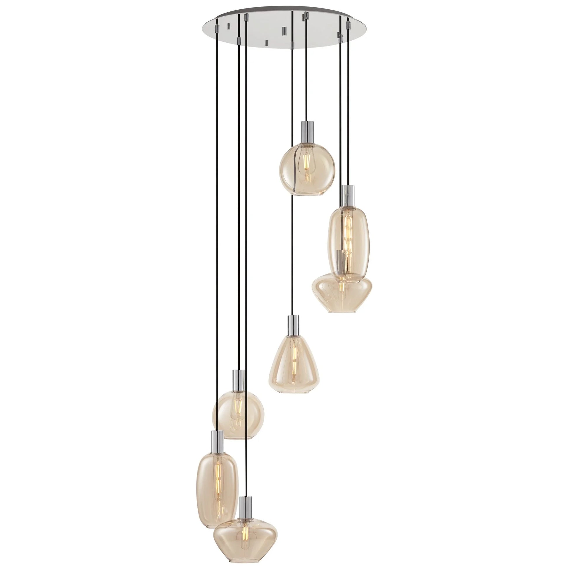 Possini Euro Design Myriad 23 3/4" Modern Pendant Chandelier Ceiling Light Fixture Dining Room Over Table 6-Light Chrome Finish Cognac Glass
