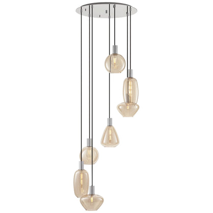 Possini Euro Design Myriad 23 3/4" Modern Pendant Chandelier Ceiling Light Fixture Dining Room Over Table 6-Light Chrome Finish Cognac Glass