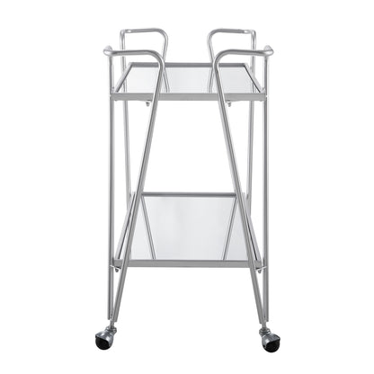 Linon 2-Tier Mobile Metal & Glass Bar Cart, 32.5" H, Chrome