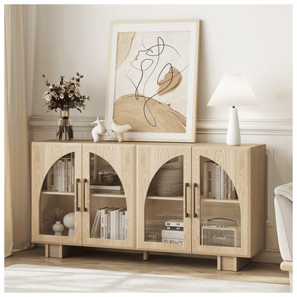 JOINICE Modern Accent Cabinet with Adjustable Shelves and Arched Glass Door,Buffet Cabinet with Storage,for Living Room,Dining Room,Entryway,Hallway,Black