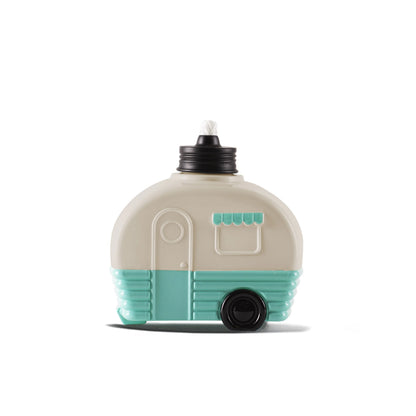 TIKI Brand Decorative Glass 5.85 inch Tall Camper Tabletop Torch White and Turquoise