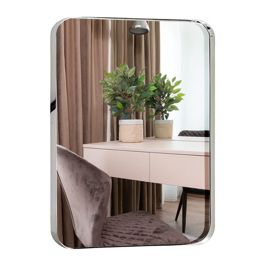 Hamilton Hills Contemporary Polished Metal Wall Mirror Glass Panel Silver
