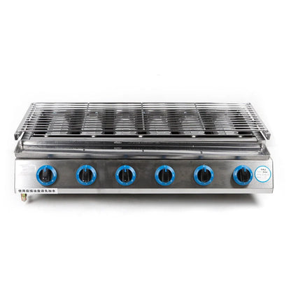 Commercial Gas LPG Grill 2800PA Outdoor BBQ Tabletop Cooker 6-Burner 6 Burners LPG Gas BBQ Grill Stainless Steel Smokeless Grill Glass Shield Outdoor