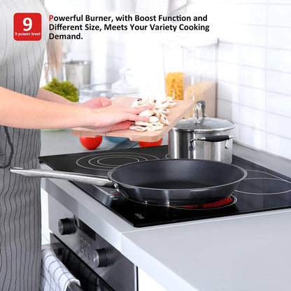 IsEasy Electric Ceramic Cooktop, 30" 4 Burners Built-in Countertop Burners Cooker Satin Glass in Black Touch Sensor Control, Timer, Child Safety Lock, 9 Power Levels, 220-240V 7200W