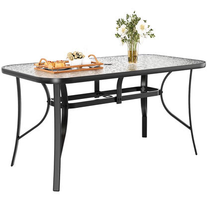 Pirecart Outdoor Glass Table with Umbrella Hole, Patio Dining Table for 6, for Garden, Balcony, Backyard, Poolside, Lawn, Gray