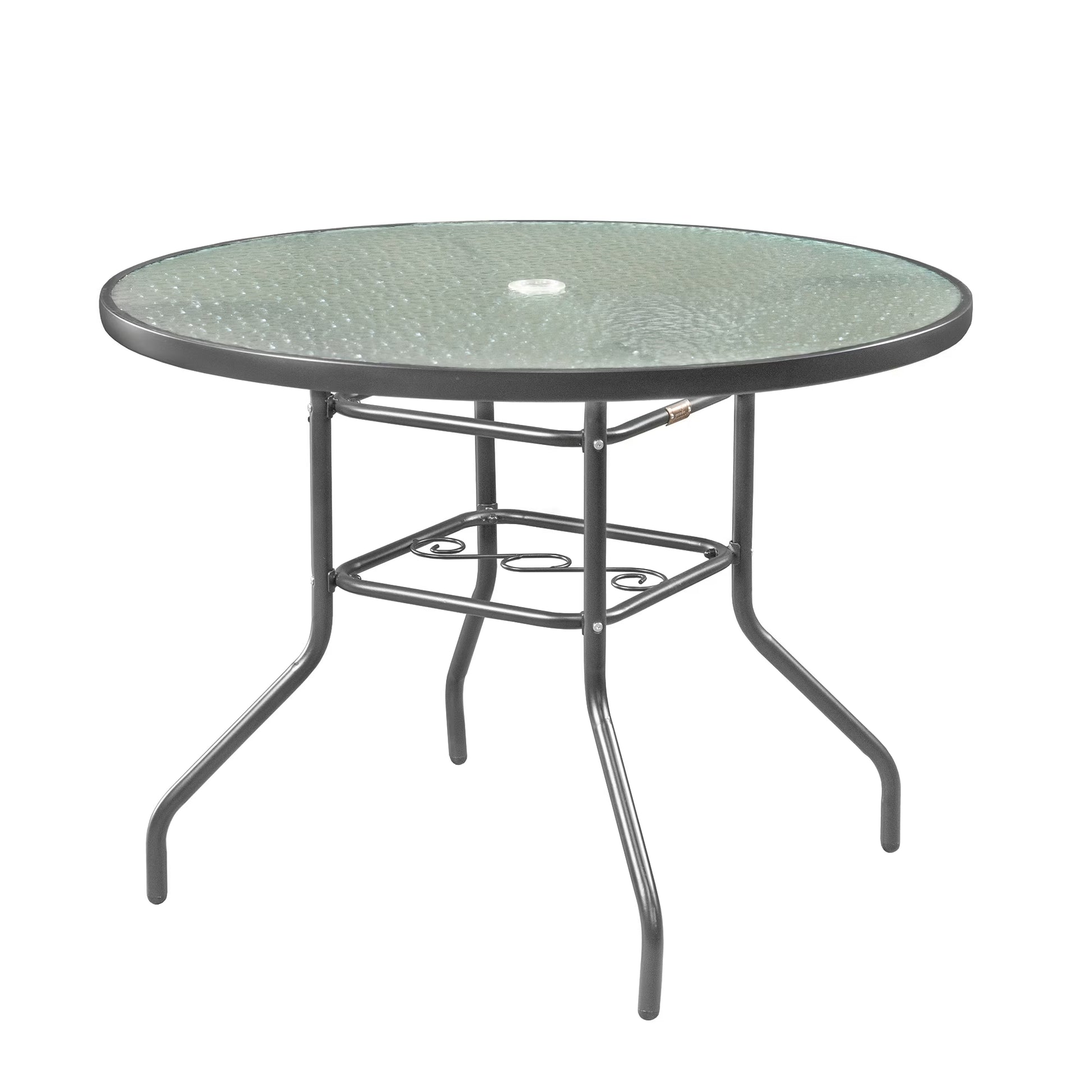 Garden Elements Outdoor Patio Furniture, Round Dining Table, Steel Base and Rim with Waterwave Glass Top, Gray, 40"