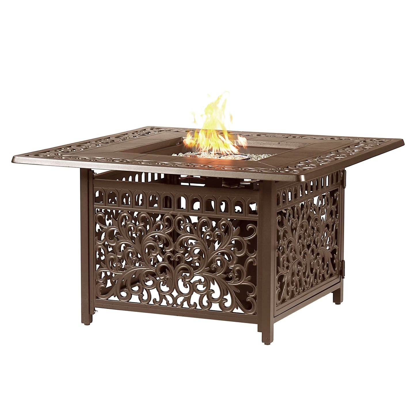 Oakland Living Square 42 in. x 42 in. Aluminum Propane Fire Pit Table with Glass Beads, Two Covers, Lid, 57,000 BTUs - N/A Grey