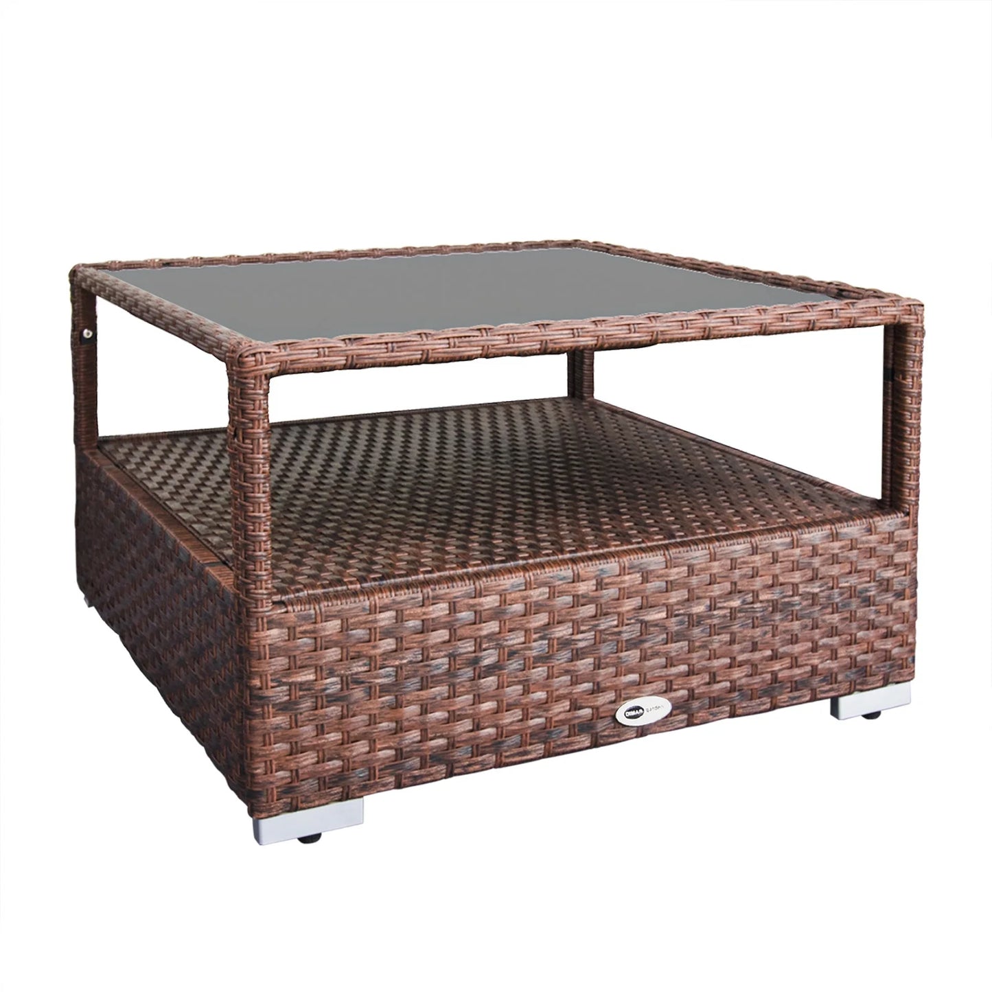 DIMAR GARDEN Outdoor Wicker Coffee Table with Glass top and Storage, Mixed Brown