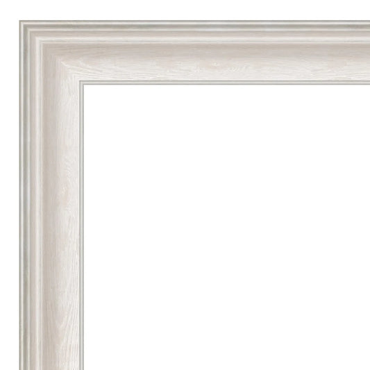 Amanti Art Wall Mounted Framed Vanity Mirror, Glass Size 40x30, Trio White Wash Silver