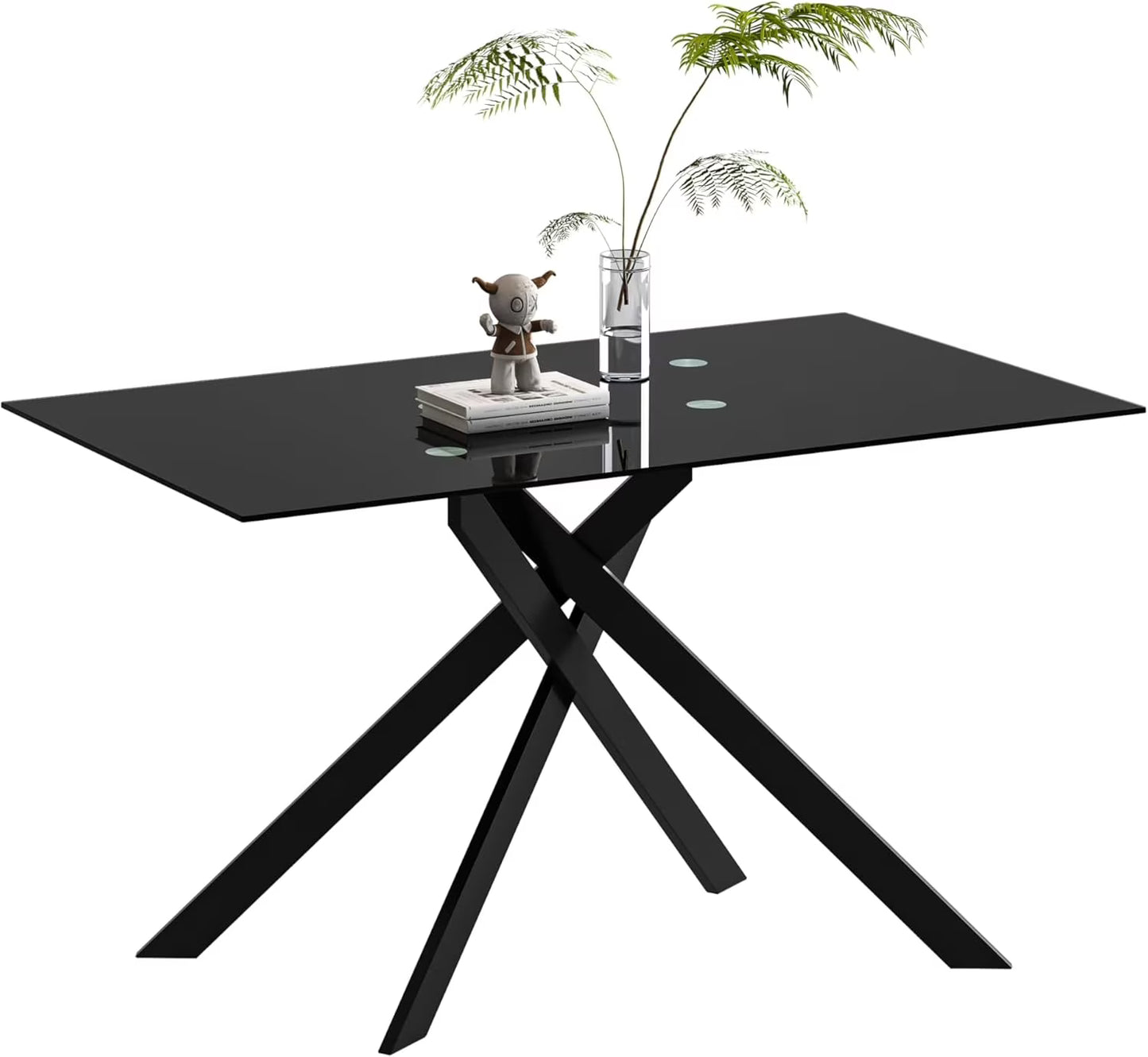 SSYBAB Glass Dining Table for 4 People, 51.2 Inches Rectangular Glass Kitchen Table with Silver Steel Legs, Modern Dining Room Table for Dinner Kitchen Dining Room