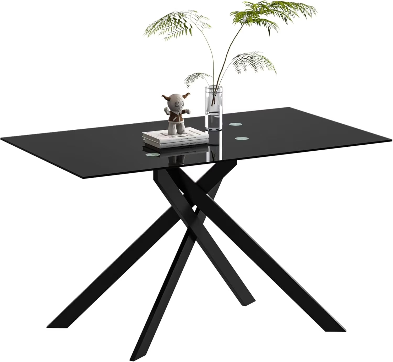 SSYBAB Glass Dining Table for 4 People, 51.2 Inches Rectangular Glass Kitchen Table with Silver Steel Legs, Modern Dining Room Table for Dinner Kitchen Dining Room