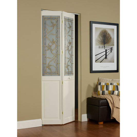 LTL Home Products Pinecroft Tuscany Decorative Glass/Raised Panel Interior Bifold Solid Pine Wood Door, 24" x 80", Unfinished Pine 24x80 Inch