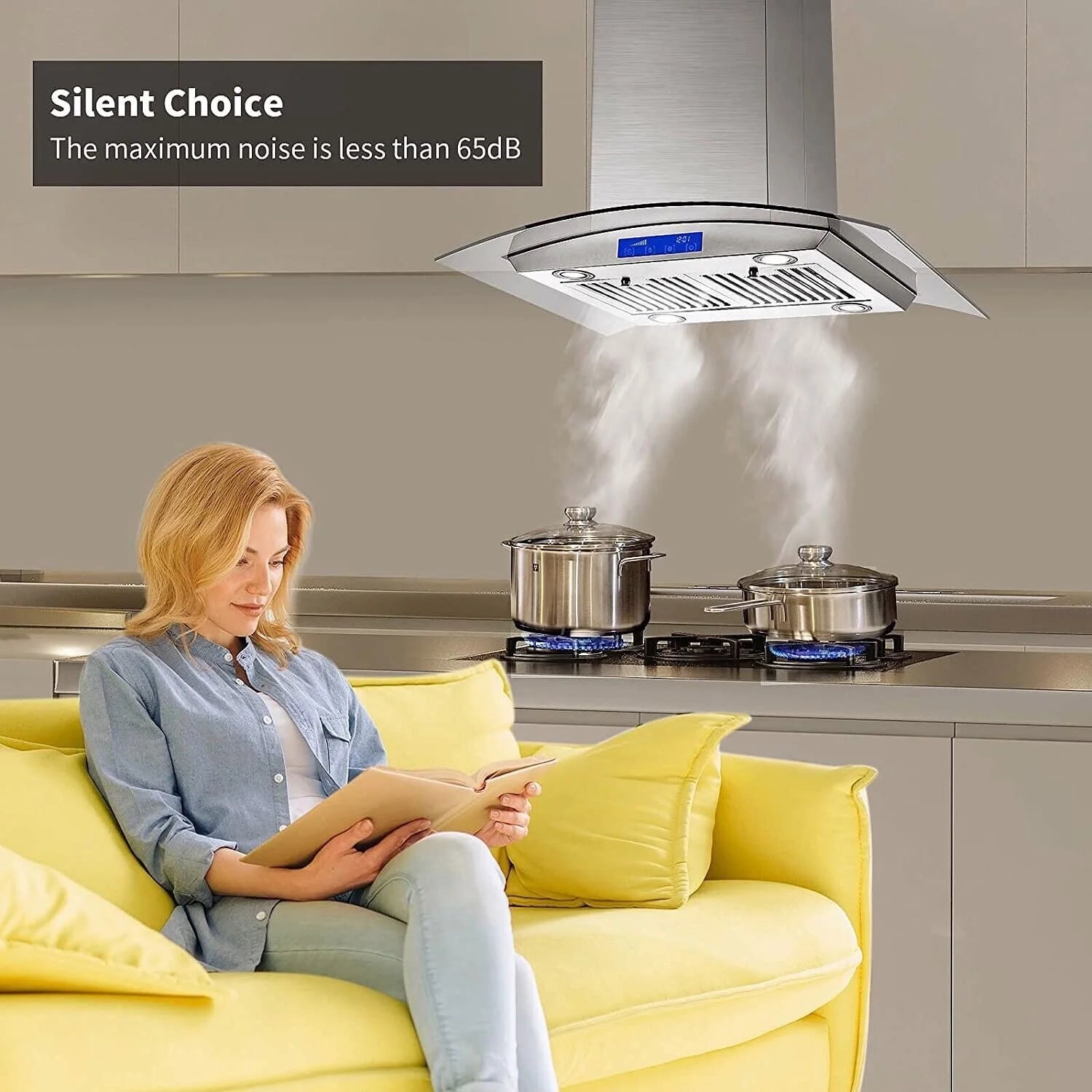 Joeaonz 30-Inch Island Range Hood 900CFM Stainless Steel with Glass Touch Control and Permanent Reusable Filters