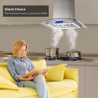 Joeaonz 30-Inch Island Range Hood 900CFM Stainless Steel with Glass Touch Control and Permanent Reusable Filters