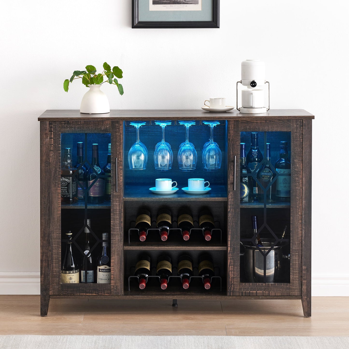 Faitaliicy Wine Bar Cabinet With Led Light Wine And Glass Rack Kitchen Buffet Sideboard Industry Coffee Bar Cabinet Freestanding Liquor Cabinet For Kitchen Dining Room Living Room