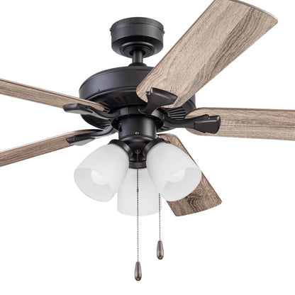 Prominence Home Stannor 52" Bronze Ceiling Fan with 5 Blades, Frosted Glass Light Kit, Pull Chains & Reverse Airflow