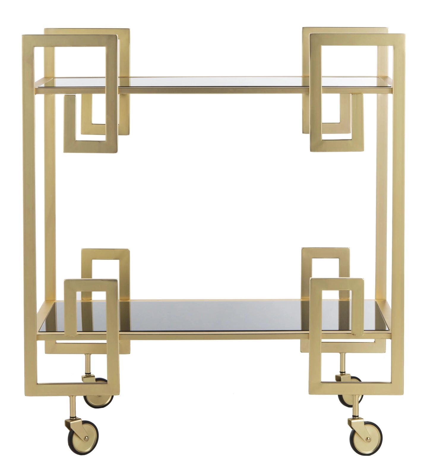 SAFAVIEH Eliza 2 Tier Modern Glam Rectangle Bar Cart with Casters, Brass/Black Glass