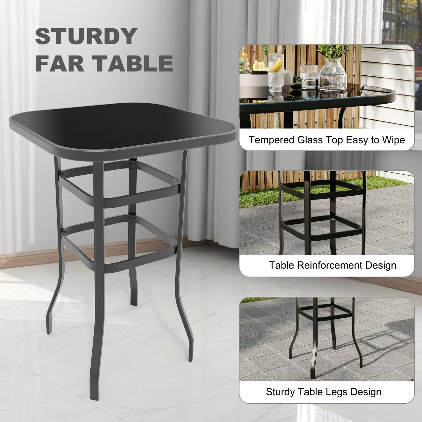 Riedhoff 3-Piece Patio Bar Set with 2 Swivel Chairs & Glass Table,All-Weather,Textile Fabric,Gold