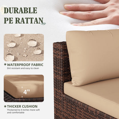 MRUAKA 5 Pieces Patio Furniture Set, Outdoor Furniture Sectional Rattan Sofa with Slanted Back, Patio Couch with Glass Coffee Table for Backyard Garden (Khaki)