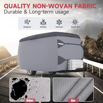 Fiberglass Travel Trailer Cover for 11'-13' 88" Wide Camper Cover 7 Layers Top RV Cover Windproof Strap Adhesive Repair Patches
