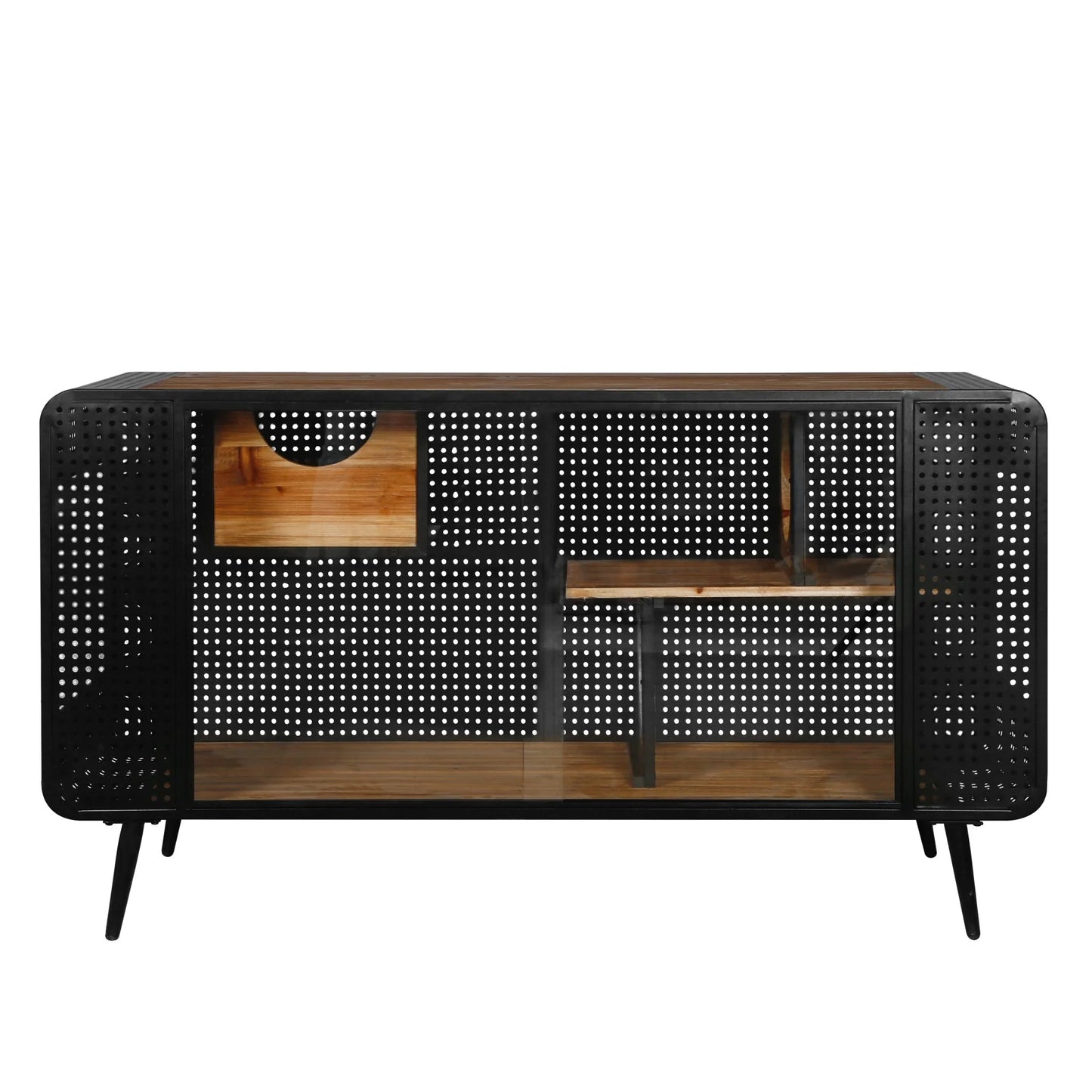 55.12"Spacious Cat House with 2 Sliding Tempered Glass Doors, for Living Room, Bedroom, Hallway, 55.12"L x 22.83"W x 29.92"H Top Board: 110 lbs Load, Cabinet shelf: 60 lbs Load, Black