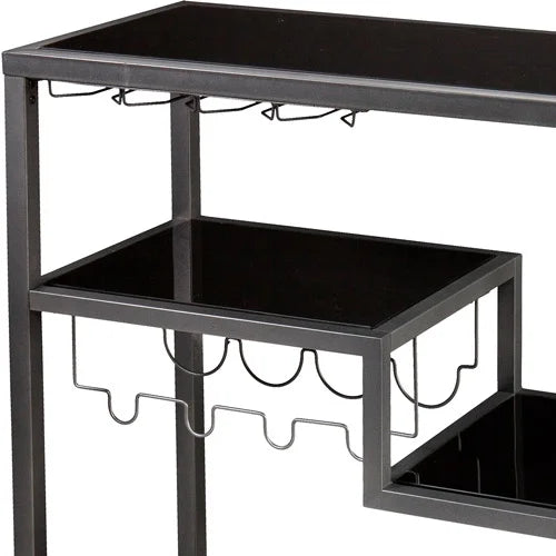 Holly & Martin Zephs indoor Bar Cart - Gunmetal Gray with Black Glass 40 x 37.5