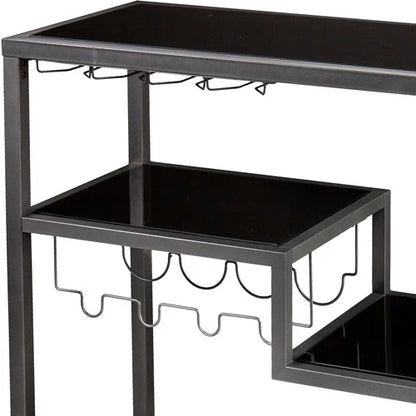 Holly & Martin Zephs indoor Bar Cart - Gunmetal Gray with Black Glass 40 x 37.5