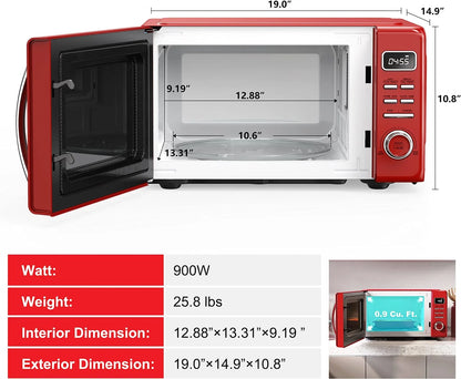 Galanz Retro Countertop Microwave Oven with Auto Cook & Reheat, Defrost, Quick Start Functions, Easy Clean with Glass Turntable, Pull Handle, .9 cu ft, Black