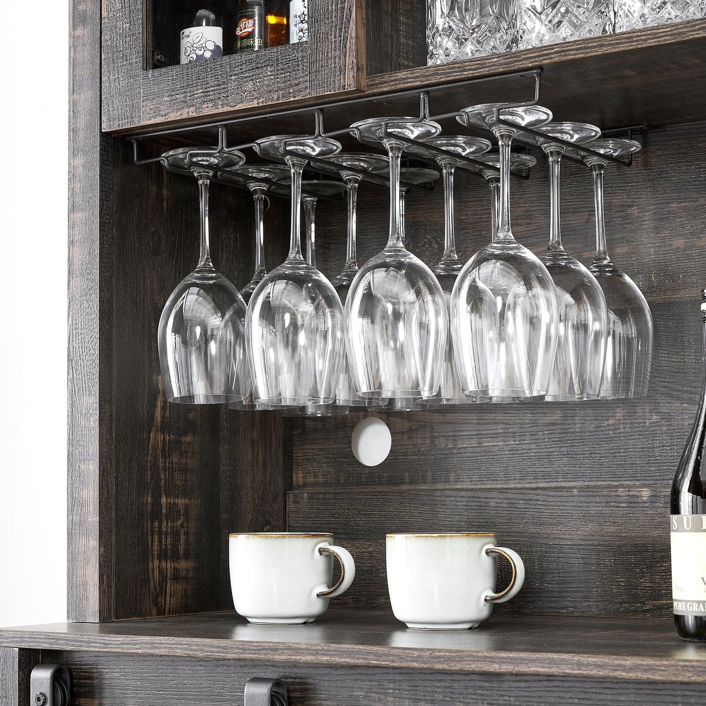 Faitaliicy Tall Farmhouse Bar Cabinet With Sliding Barn Door Rustic Buffet Cabinet Large Kitchen Buffet Liquor Cabinet With Wine And Glasses Rack Coffee Bar Sideboard Table For Kitchen Dining Room