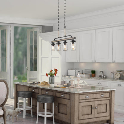 LaLuz Modern Farmhouse 4-Light Mason Jar Glass Chandelier for Kitchen Island 4 lights 25 to 36 Inches