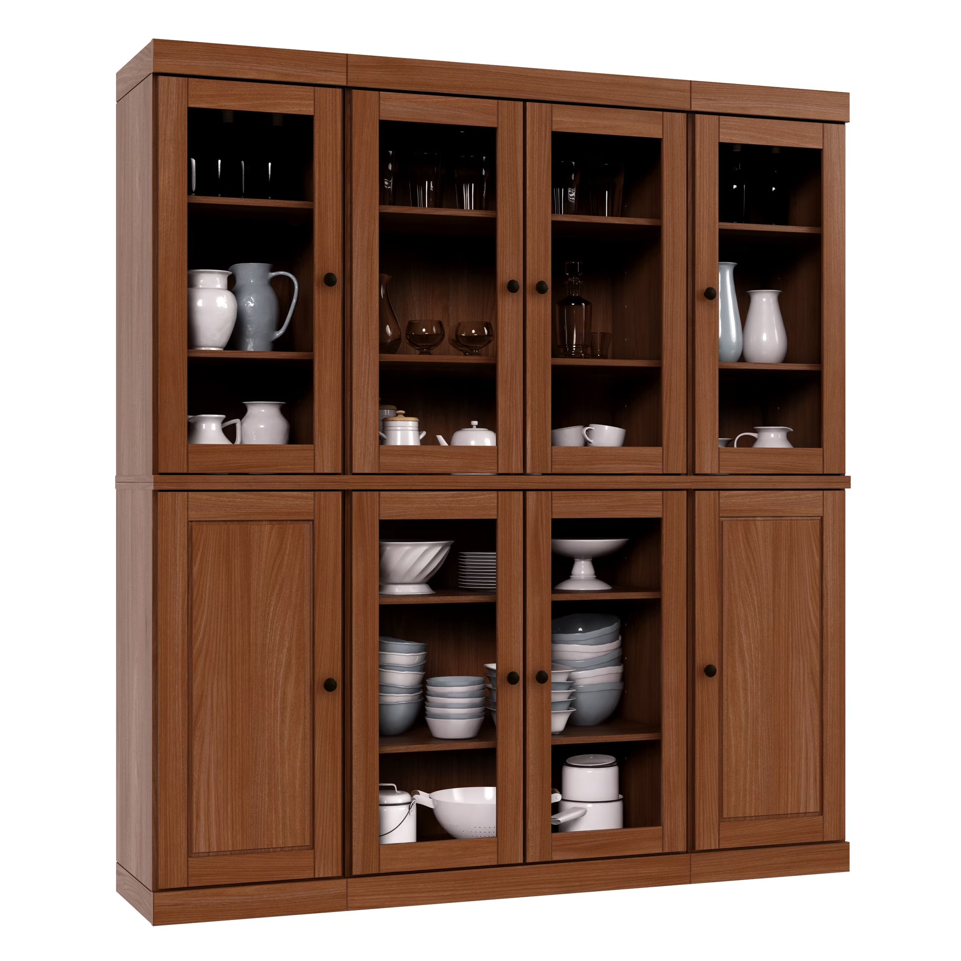 Palace Imports 100% Solid Wood Kitchen Pantry Storage Cabinet with Glass Doors and Adjustable Shelves, Black