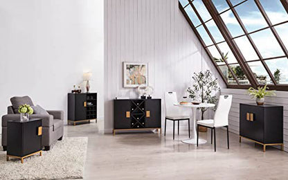 Kings Brand Furniture - Grant Buffet Bar Liquor Cabinet with Wine Rack Storage and Glass Holder, Black