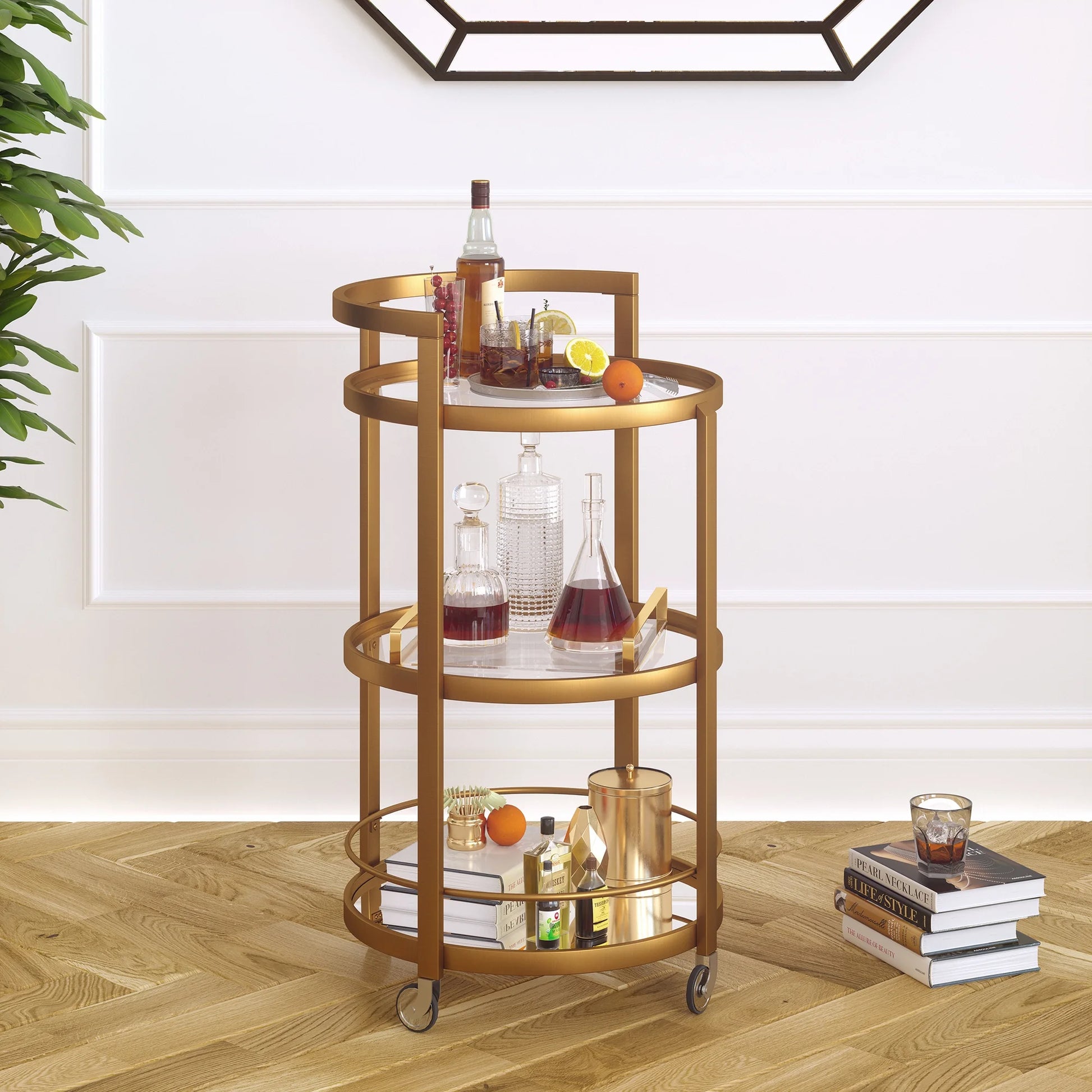 Evelyn& Zoe 21" Blackened Bronze Metal/Glass Bar Cart