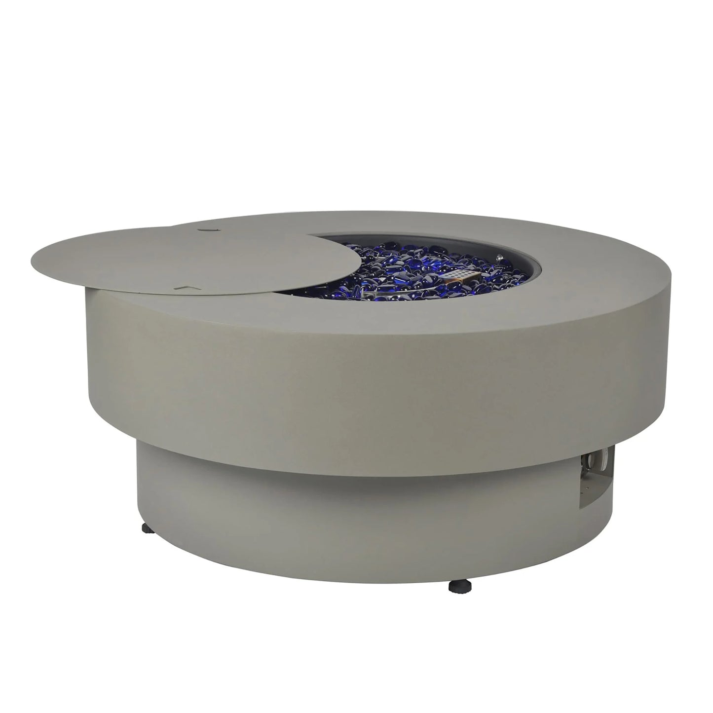 BAIDE HOME 32.5" Square Steel Low Profile Gas Fire Pit Table, 50,000 BTU Outdoor Propane Fire Pit with Lid, Glass Rocks, Cover, Pre-attached 10ft Propane Hose