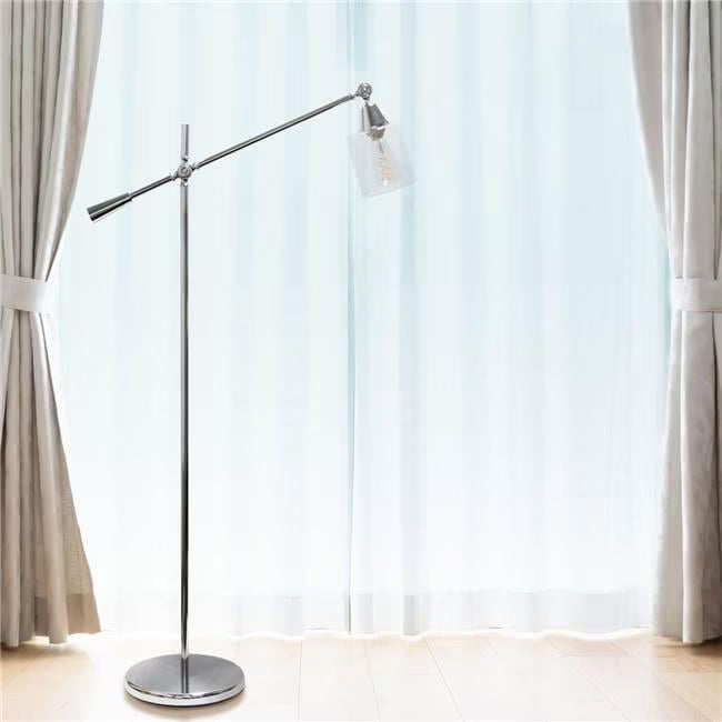 Lalia Home Swing Arm Floor Lamp with Clear Glass Cylindrical Shade, Black Matte