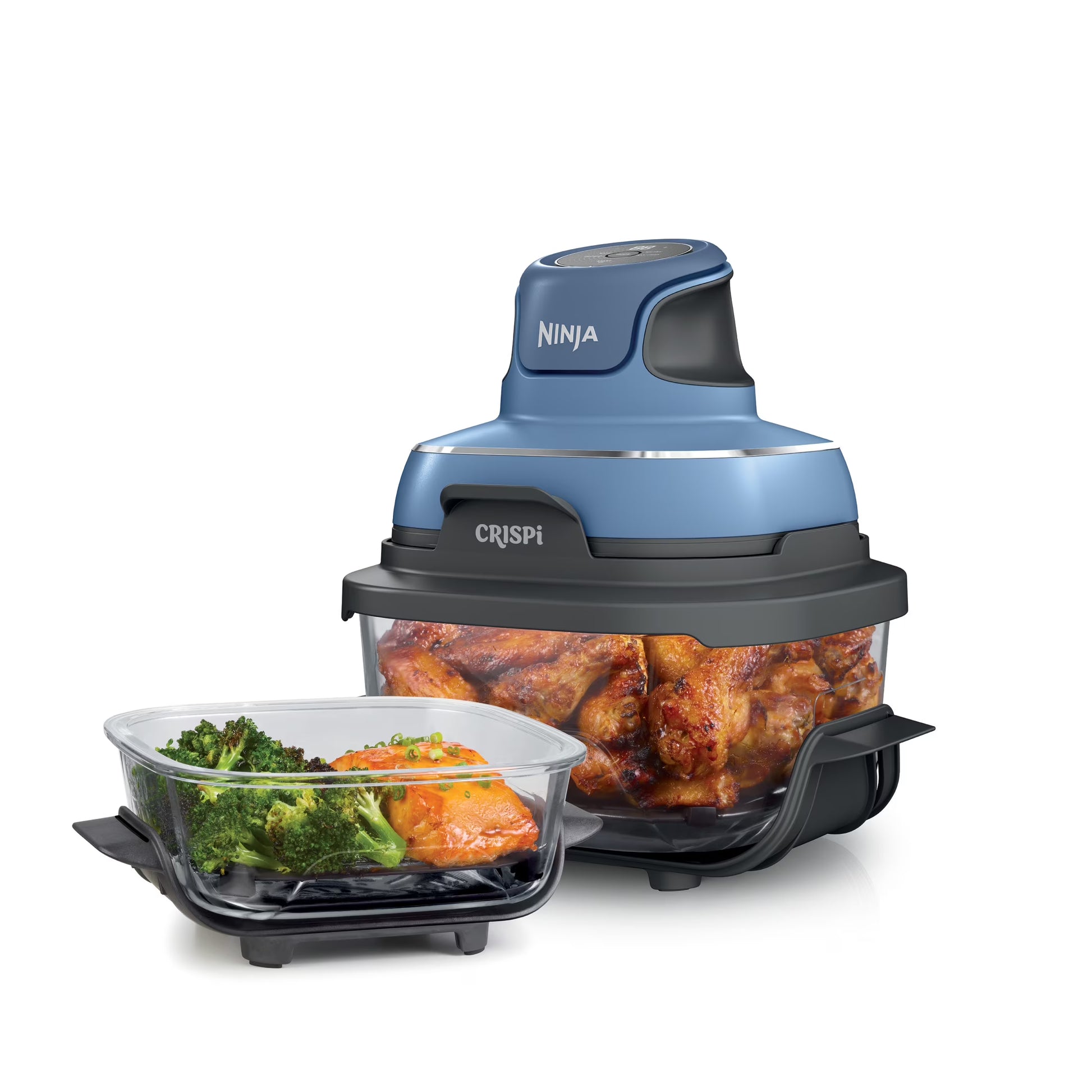 Ninja Crispi 3-in-1 Portable Glass Air Fryer Cooking System, 1500W, 4-Qt & 5-Cup TempWare Glass Containers with Storage Lids, Microwave, Freezer & Dishwasher Safe, White, FN100WH