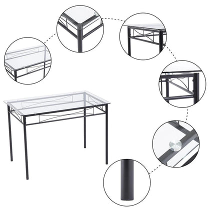 Ktaxon 5 Pcs Dining Set Glass Top Table and 4 Chairs Kitchen Room Furniture Black