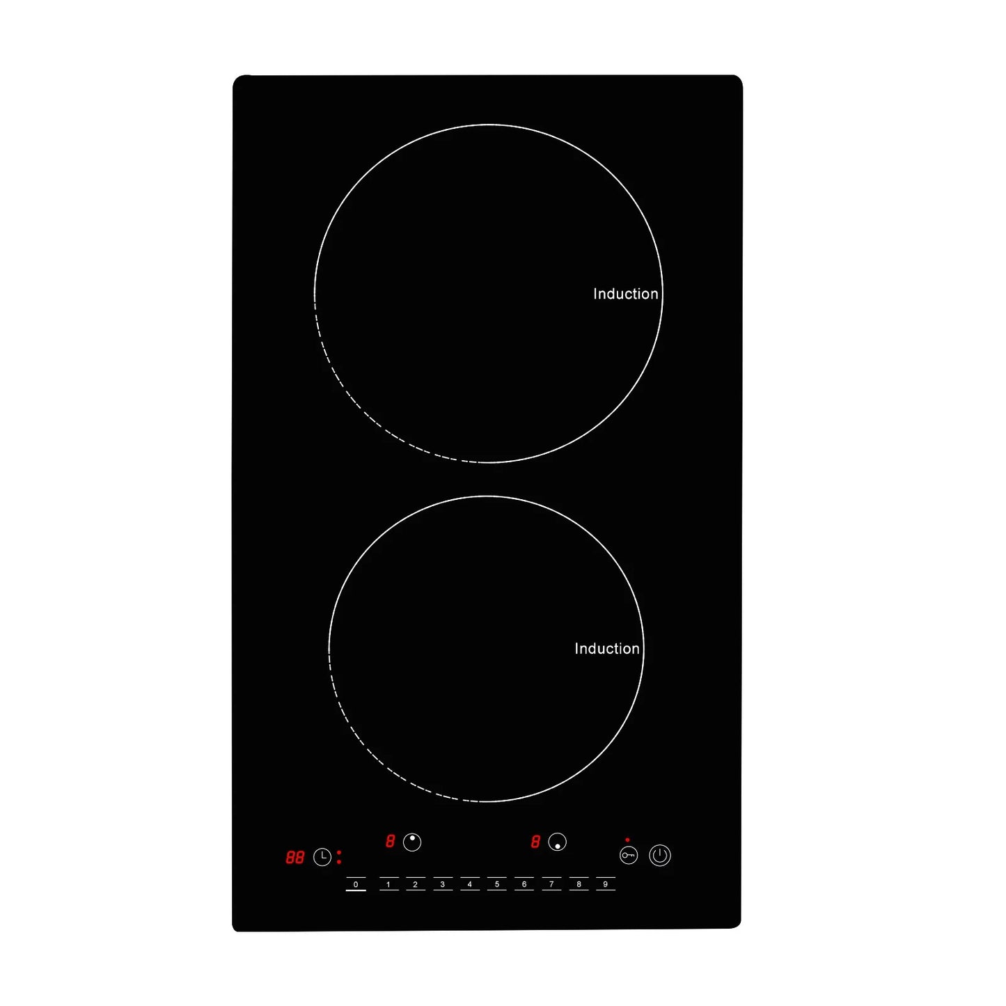KFFKFF 12" Electric Cooktop, 1800W 2 Burners Ceramic Glass Stove Top Touch Control Built-in Magnetic Cooktop w/9 Heating Level Child Lock & Over-Temperature Protection