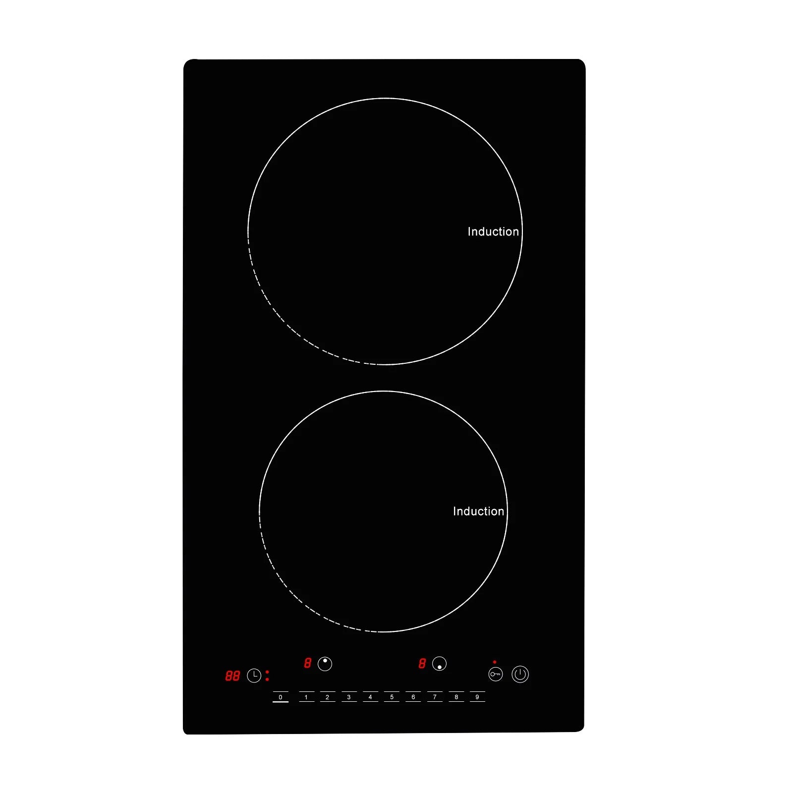 KFFKFF 12" Electric Cooktop, 1800W 2 Burners Ceramic Glass Stove Top Touch Control Built-in Magnetic Cooktop w/9 Heating Level Child Lock & Over-Temperature Protection