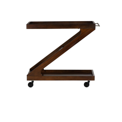 Powell Thornton 2-Tier Z-Frame Rolling Bar Cart with Glass Top, Walnut