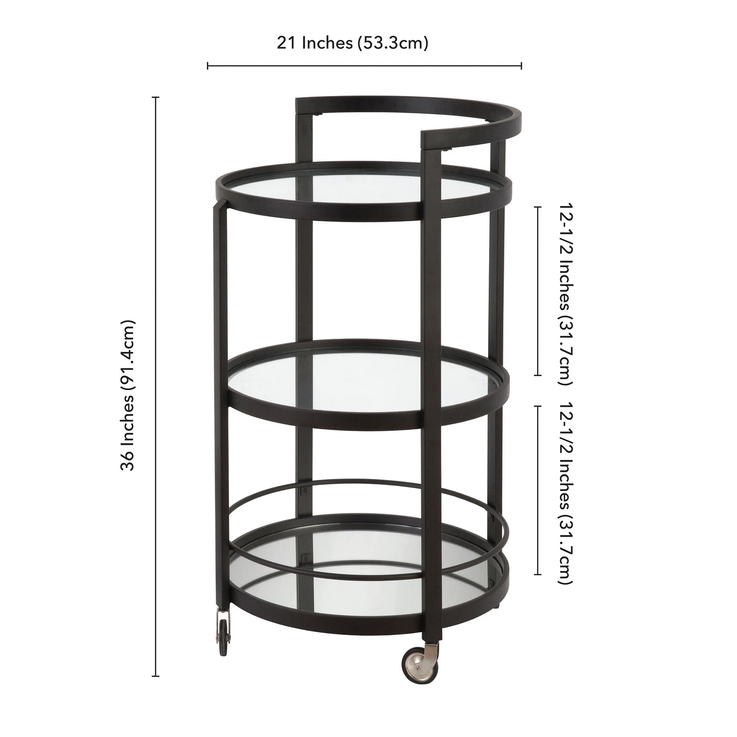 Evelyn& Zoe 21" Blackened Bronze Metal/Glass Bar Cart