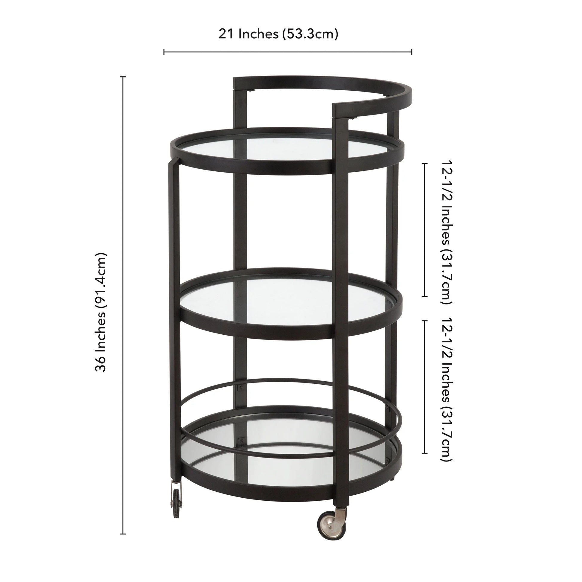 Evelyn& Zoe 21" Blackened Bronze Metal/Glass Bar Cart