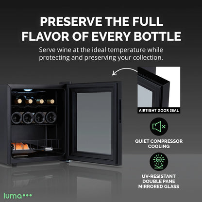 Luma Shadow Series Wine Cooler Refrigerator 16 Bottle, Freestanding Mirrored Wine Fridge with Double-Layer Tempered Glass Door & Compressor Cooling for Reds, Whites, and Sparkling Wine