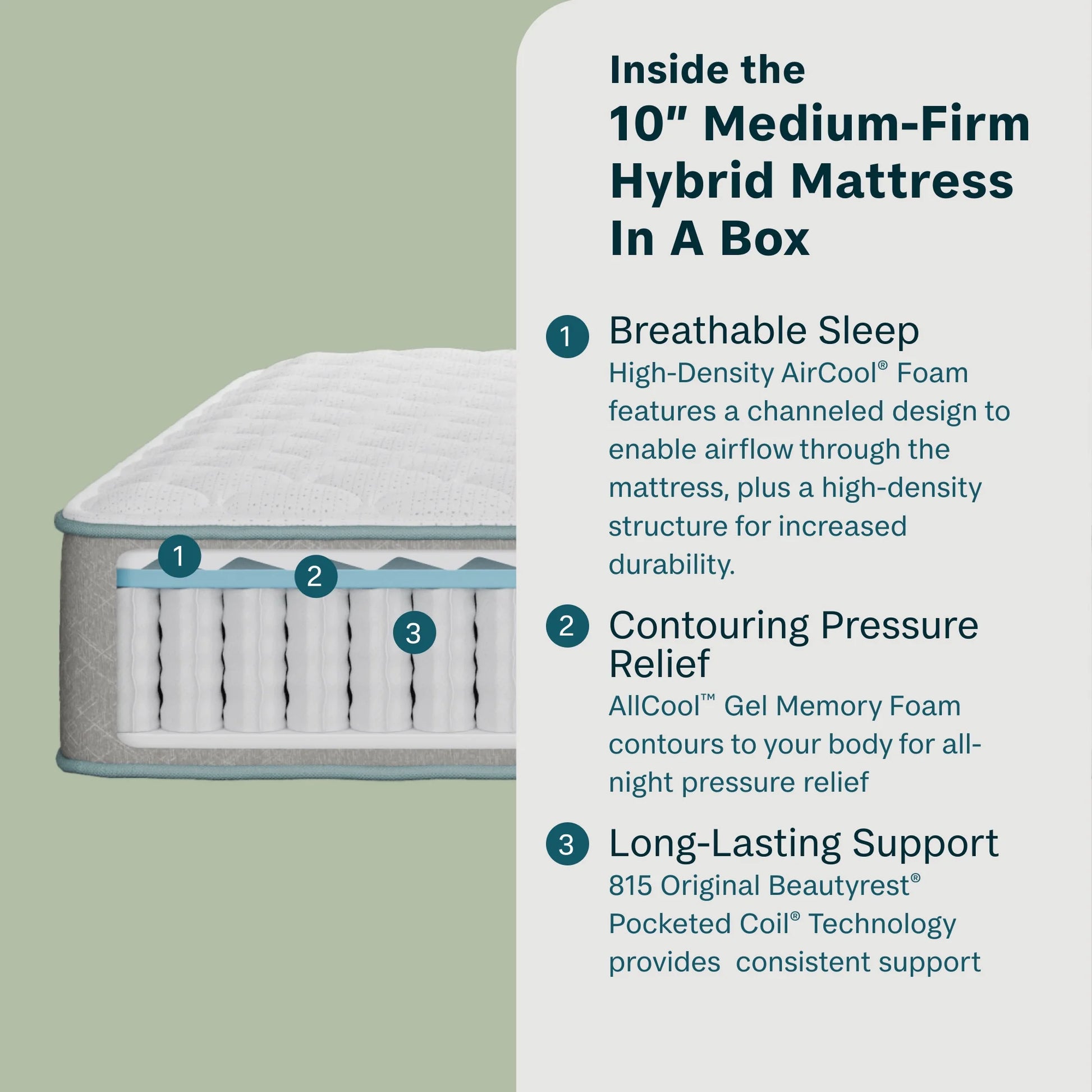 Beauty Sleep Fresh Day 10" Hybrid Medium Firm Mattress in a Box - Hybrid; Fiberglass-Free