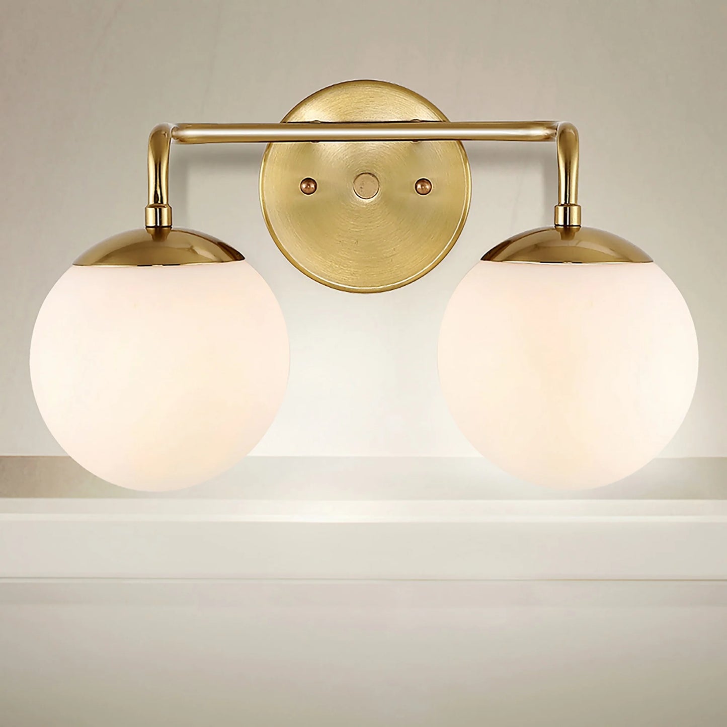 JONATHAN Y Louis Parisian Globe 15" 2-Light Metal/Frosted Glass Modern Contemporary LED Vanity, Brass Gold
