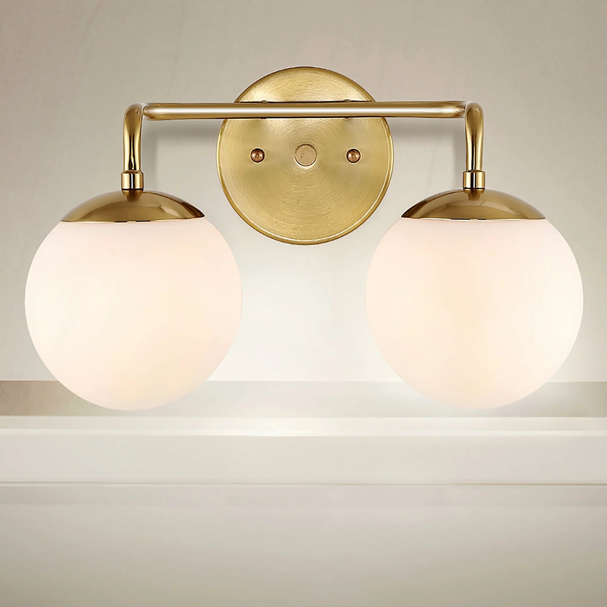 JONATHAN Y Louis Parisian Globe 15" 2-Light Metal/Frosted Glass Modern Contemporary LED Vanity, Brass Gold